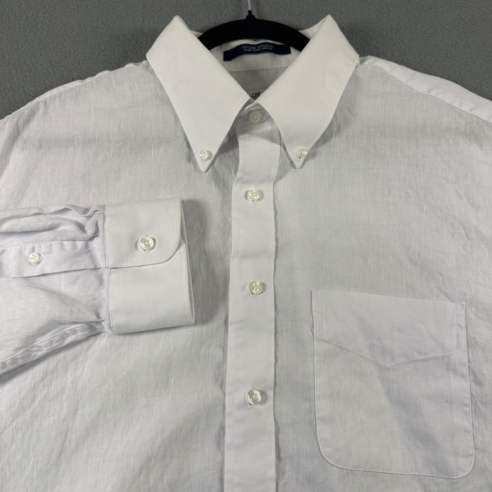 Norm Thompson Mens XL White Linen Cotton Blend Button Down Shirt Long Sleeve